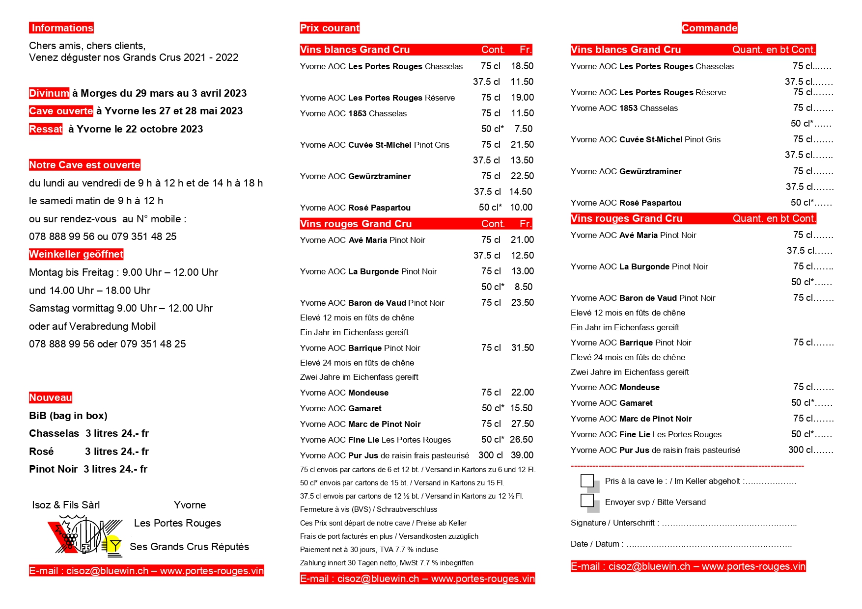 Liste prix vins
